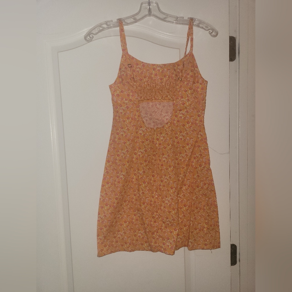 Orange Cutout Flowered Dress